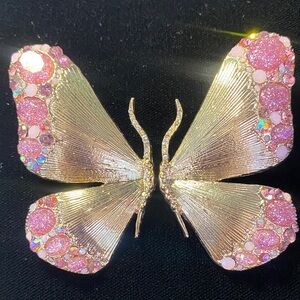 Betsey Johnson Gold toned and Pink Crystal Butterfly earrings